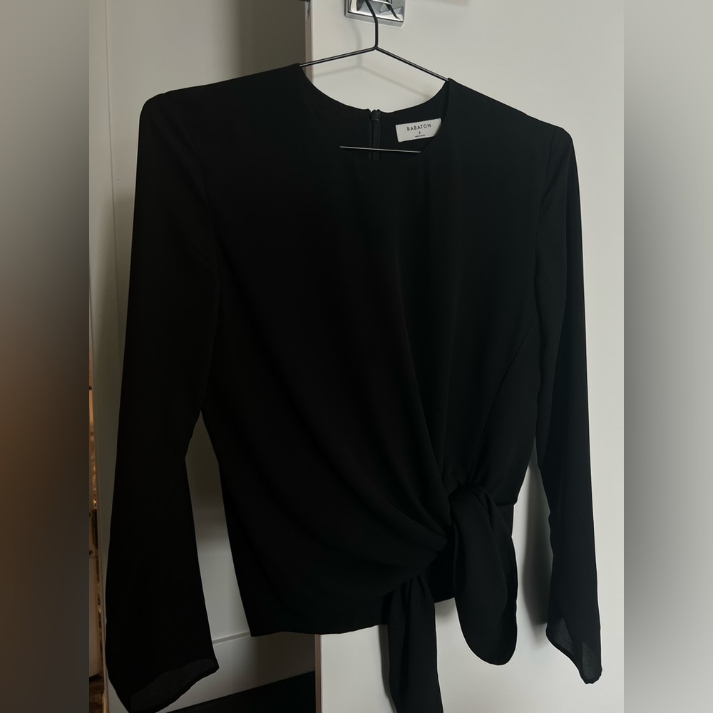 Aritzia Babaton Tadema Long Sleeve Tie Front Blouse Black Size S Small